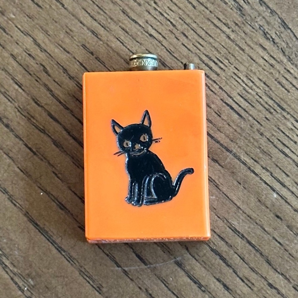 Vintage Orange Black Cat Miniature Lighter Novelty Pocket Tobacciana Kitsch